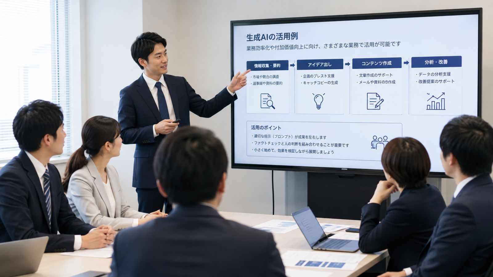 生成AIの活用例を説明する研修の様子